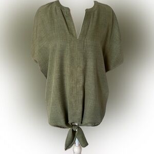 Chenault Olive Green Tie-Front Top Blouse Shirt